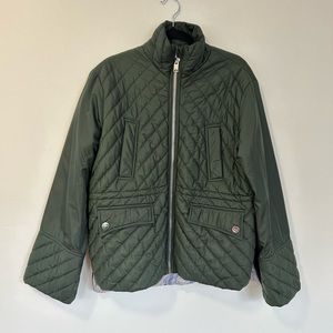 Ganni quilted jacket in hunter green
